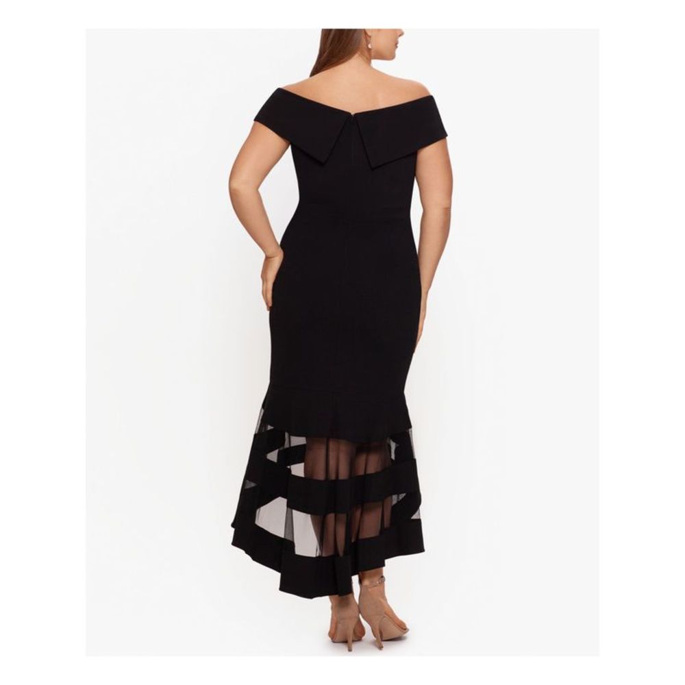 XSCAPE Womens Black Scuba Crepe Illusion Hem Short Sleeve Off Dress Plus 20W - Picture 2 of 4